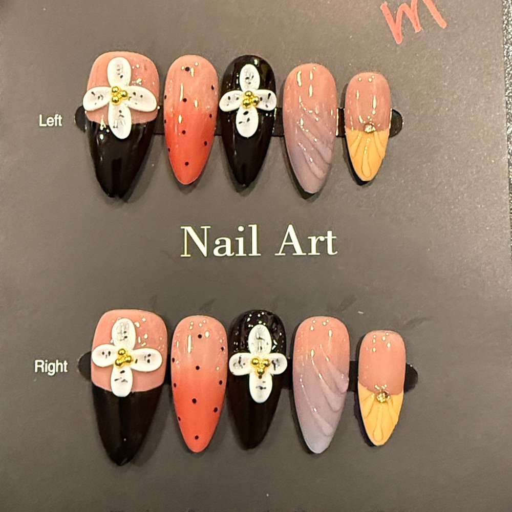 Almond Shape Nail Art Collection Press-On Nails - Black, Pink, and Purple